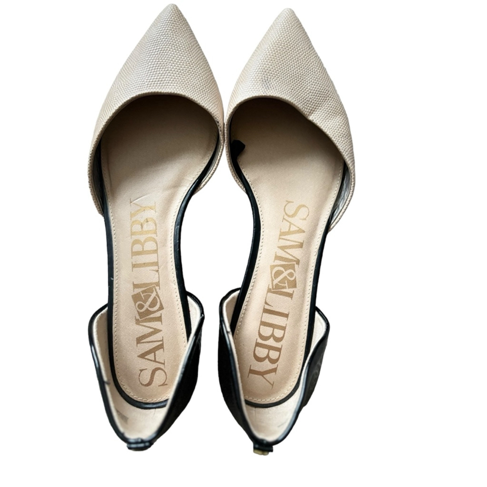 Women's Sam & Libby Beige & Black Pointed Toe Flats Size 9.5
